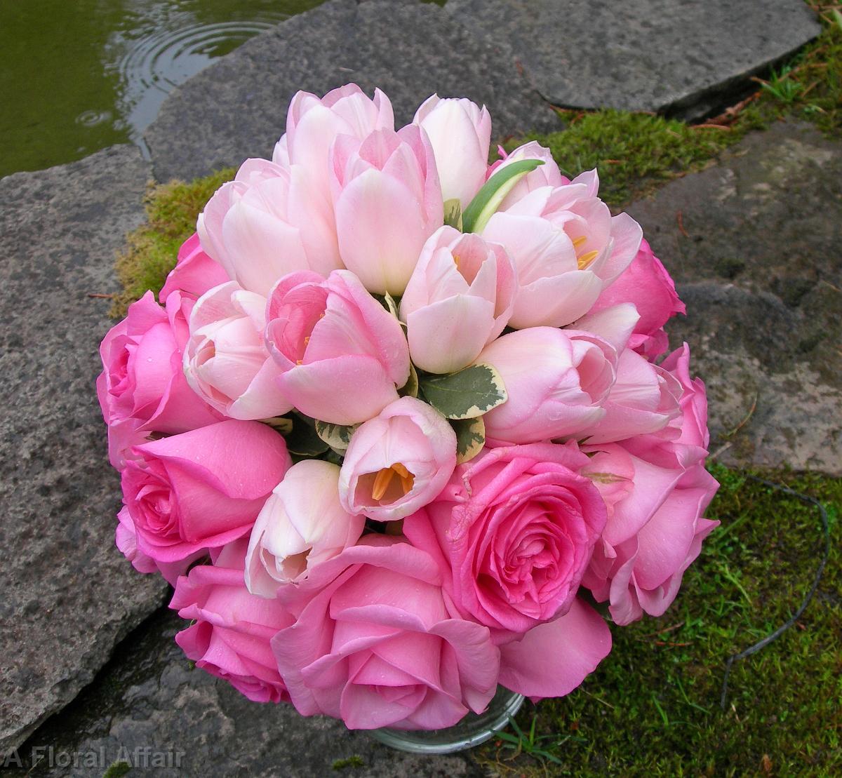 BB0188-Pink Tulip and Rose Bridal Bouquet
