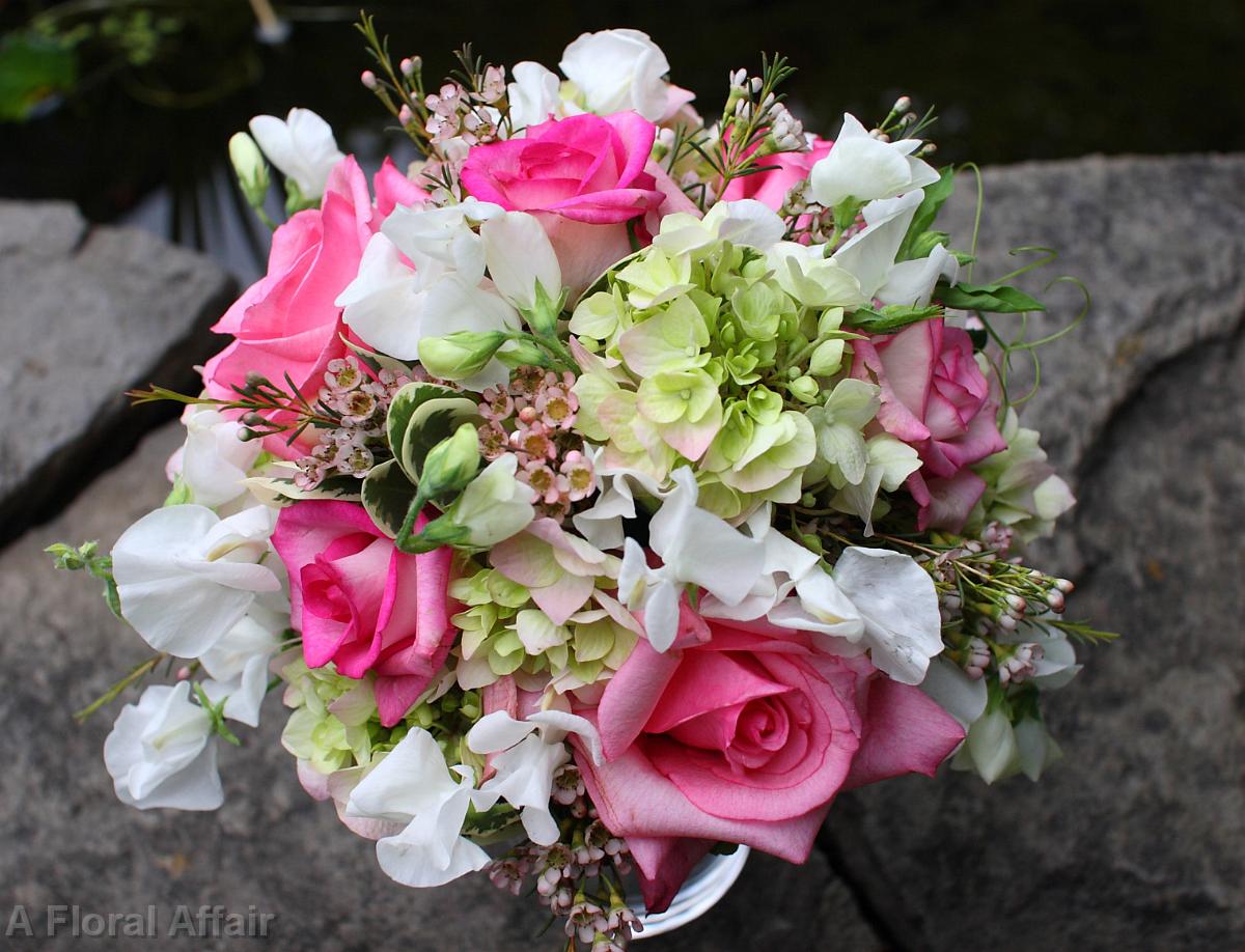 BB0324-Pink and White Garden Wedding Bouquet