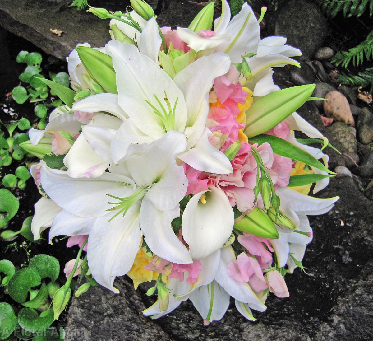 BB0340-White and Pink Lily Wedding Bouquet