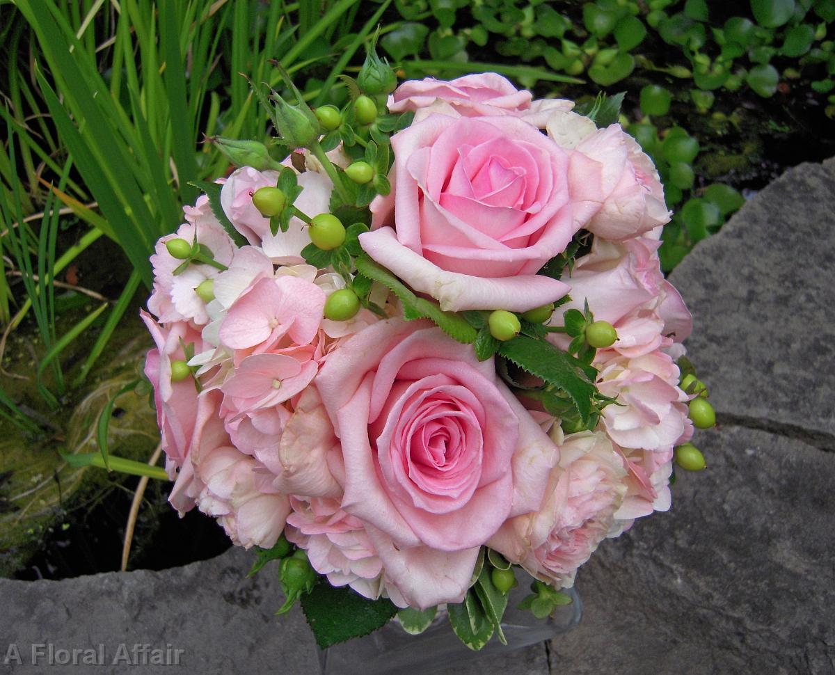 BB0363-Pink Rose and Hydrangea Bridal Bouquet