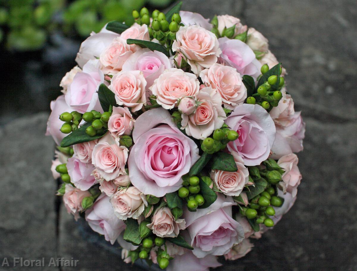 BB0467-Large Round Pink and Green Brides Bouquet