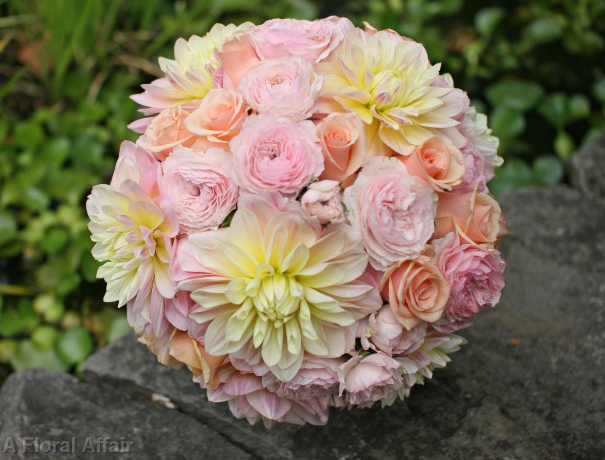 BB0499-Round Pink and Apricot Bridal Bouquet