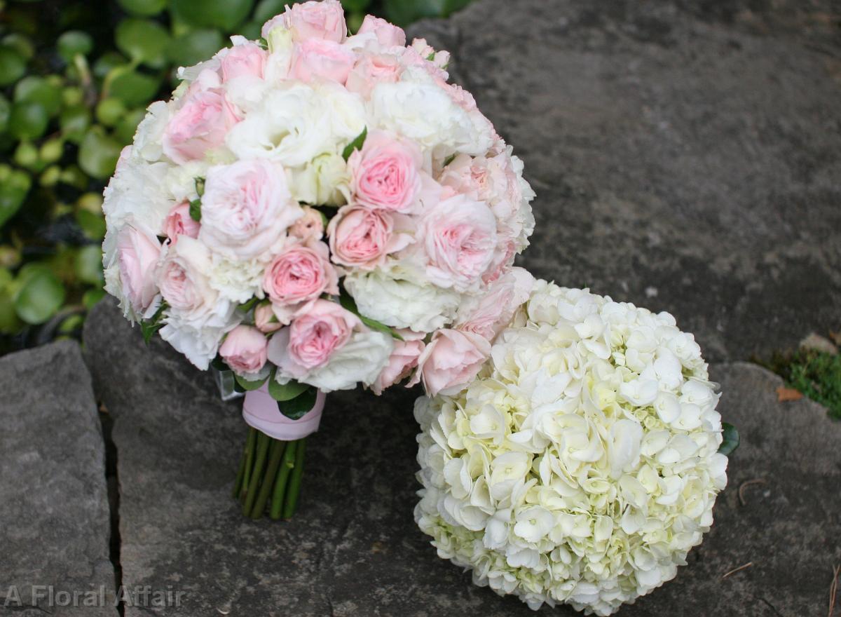 BB0501-White Lisianthus and Pink Garden Rose Bouquet