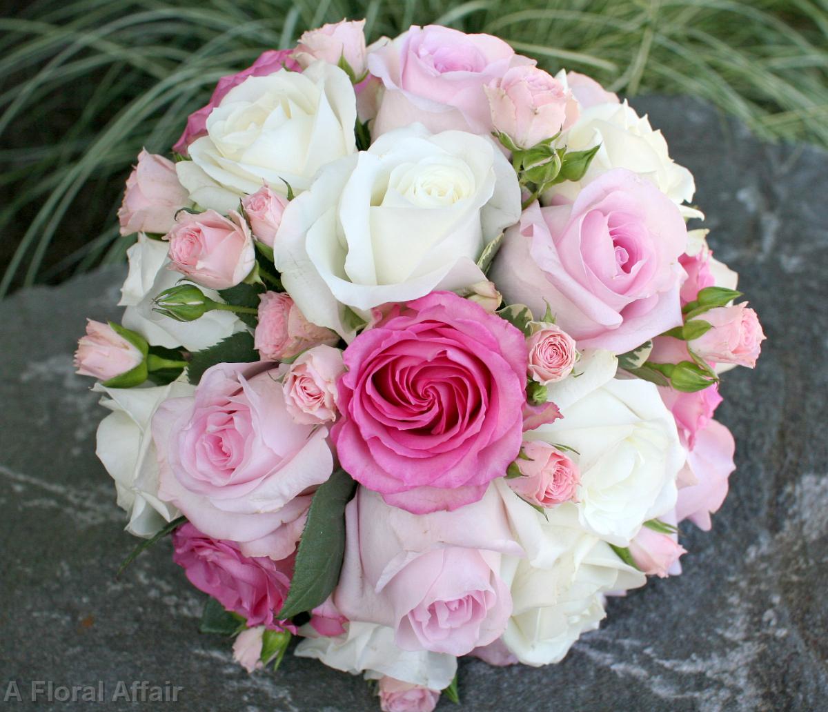 BB0589-Pink and White Rose Bridal Bouquet