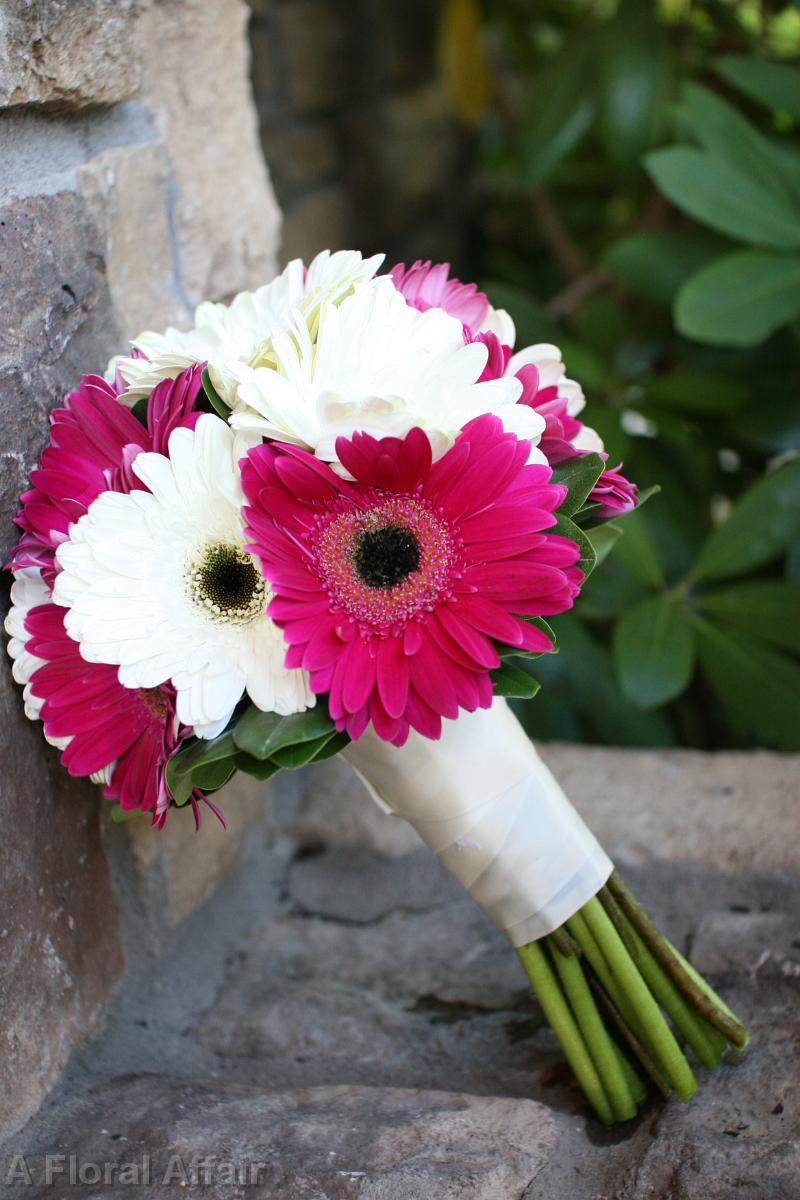 BB0591-Pink and White Gerbera Daisy Bridal Bouquet