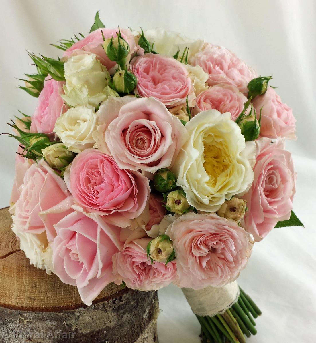 BB1028-Pink Garden Rose Brides Bouquet