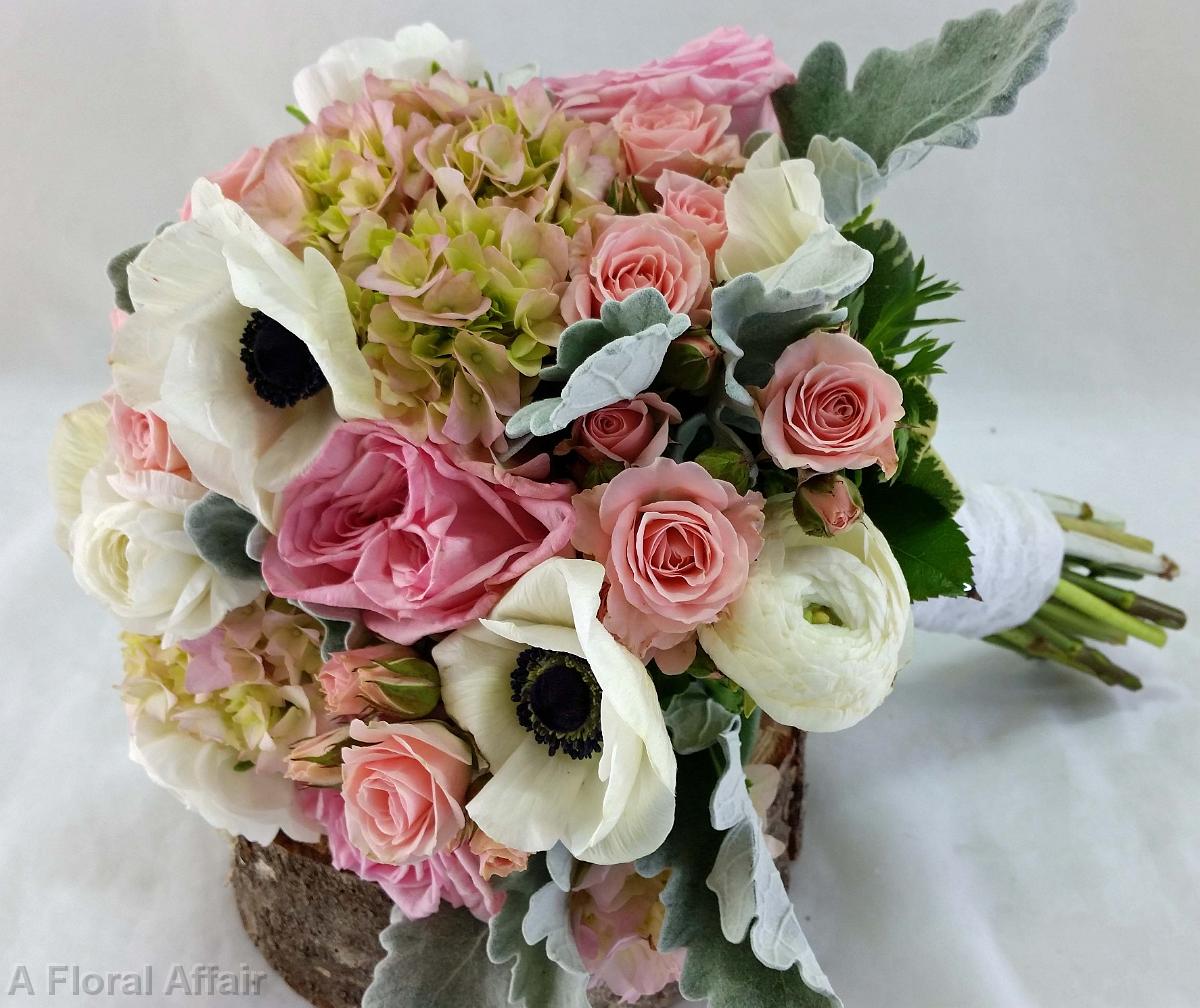 BB1045-White Anomie, Ranunculus and Pink Garden Rose Wedding Bouquet
