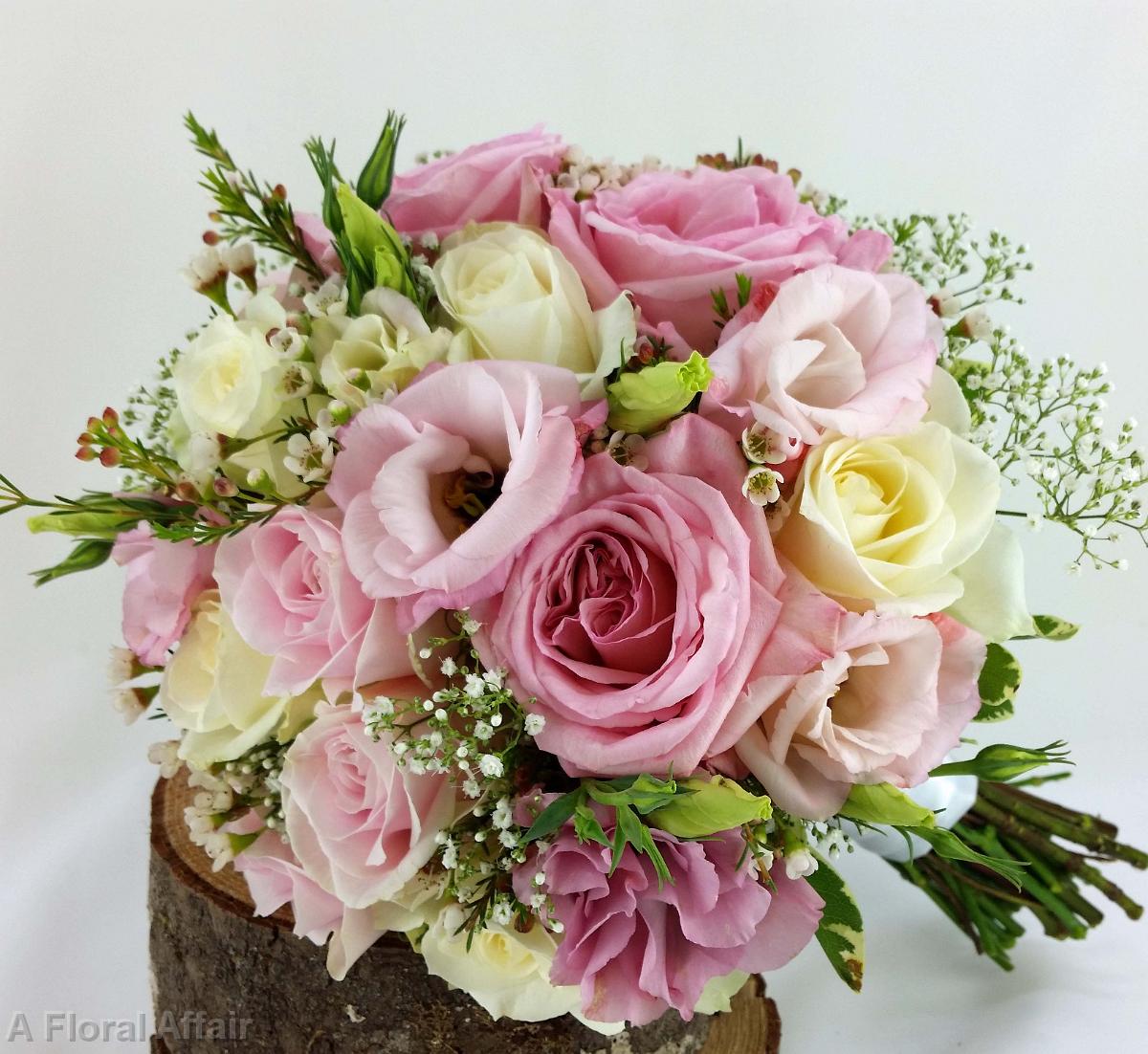 BB1057-Pink and White Wedding Bouquet with Baby's Breath