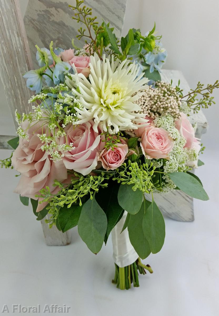 BB1119-Soft Pink and Capri BLue Garden Wedding Bouquet