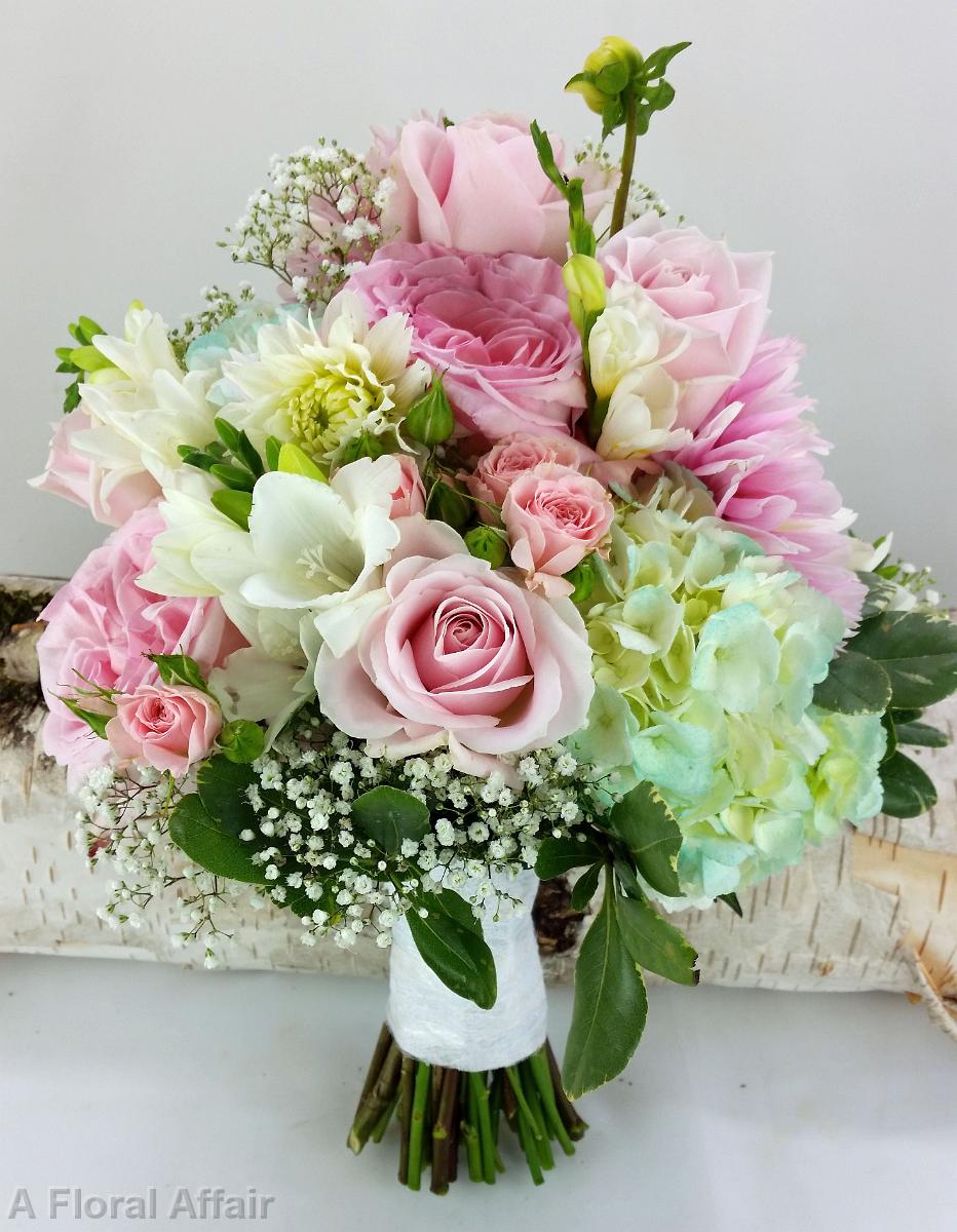 BB1138-Elegnat Garden Pink and Mint Wedding Bouquet