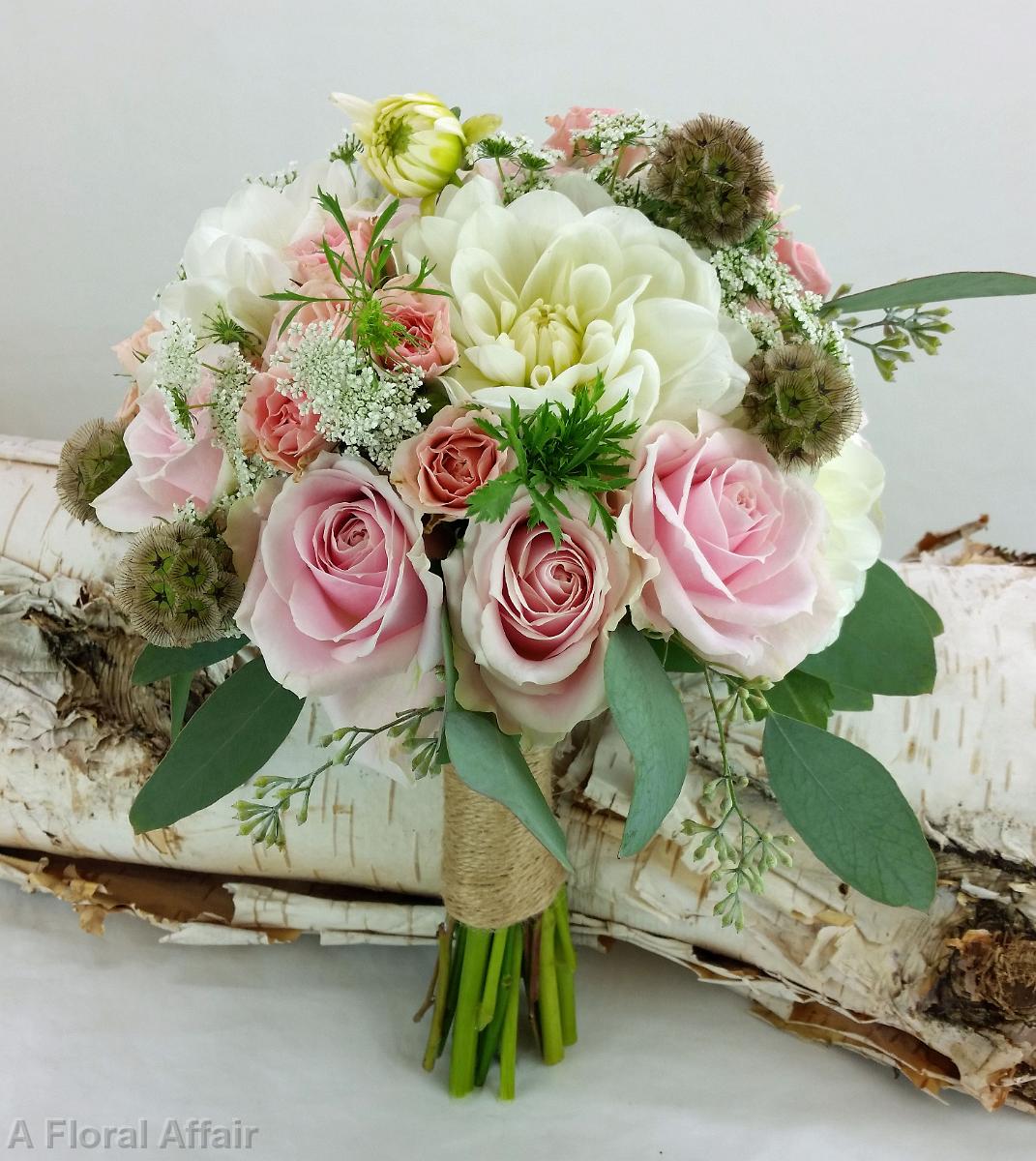 BB1155-Organic Soft Pink and White Brides Bouquet