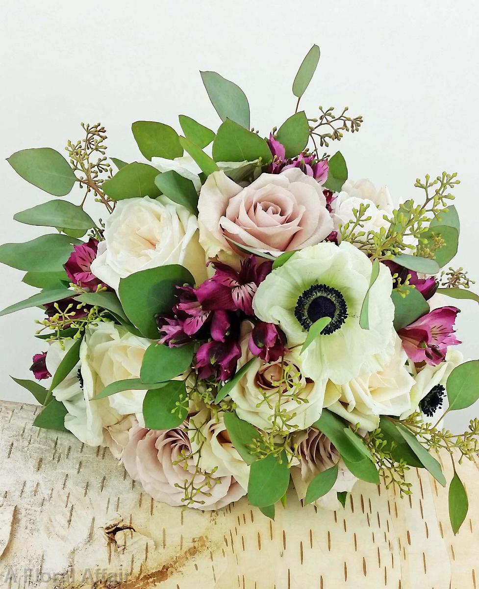 BB1209-White Anomie, Garden Rose, and Seeded Eucalyptus Wedding Bouquet