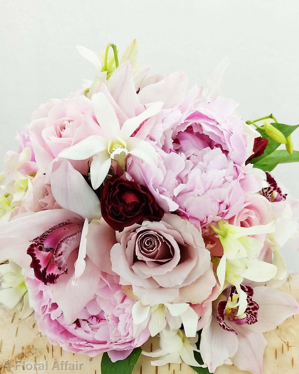 BB1218-Pink Peony and Orchid Wedding Bouquet