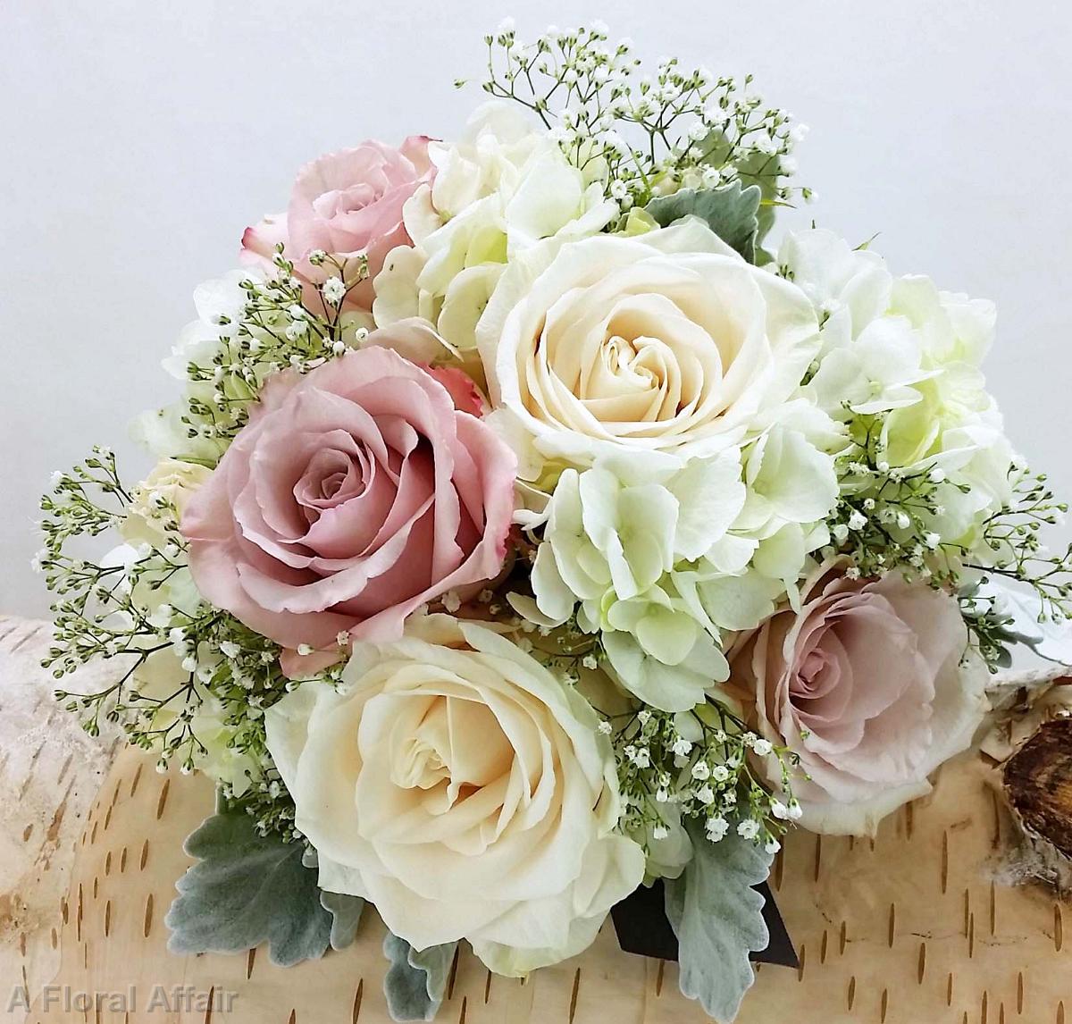 BB1249-Bridesmaid's Bouquet, Ballet Pink , White Hydrangea and Baby's Breath