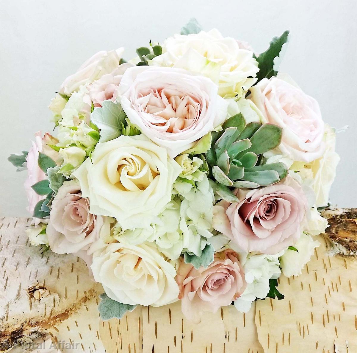 BB1250-Blush and Ivory Wedding Bouquet with Succulents