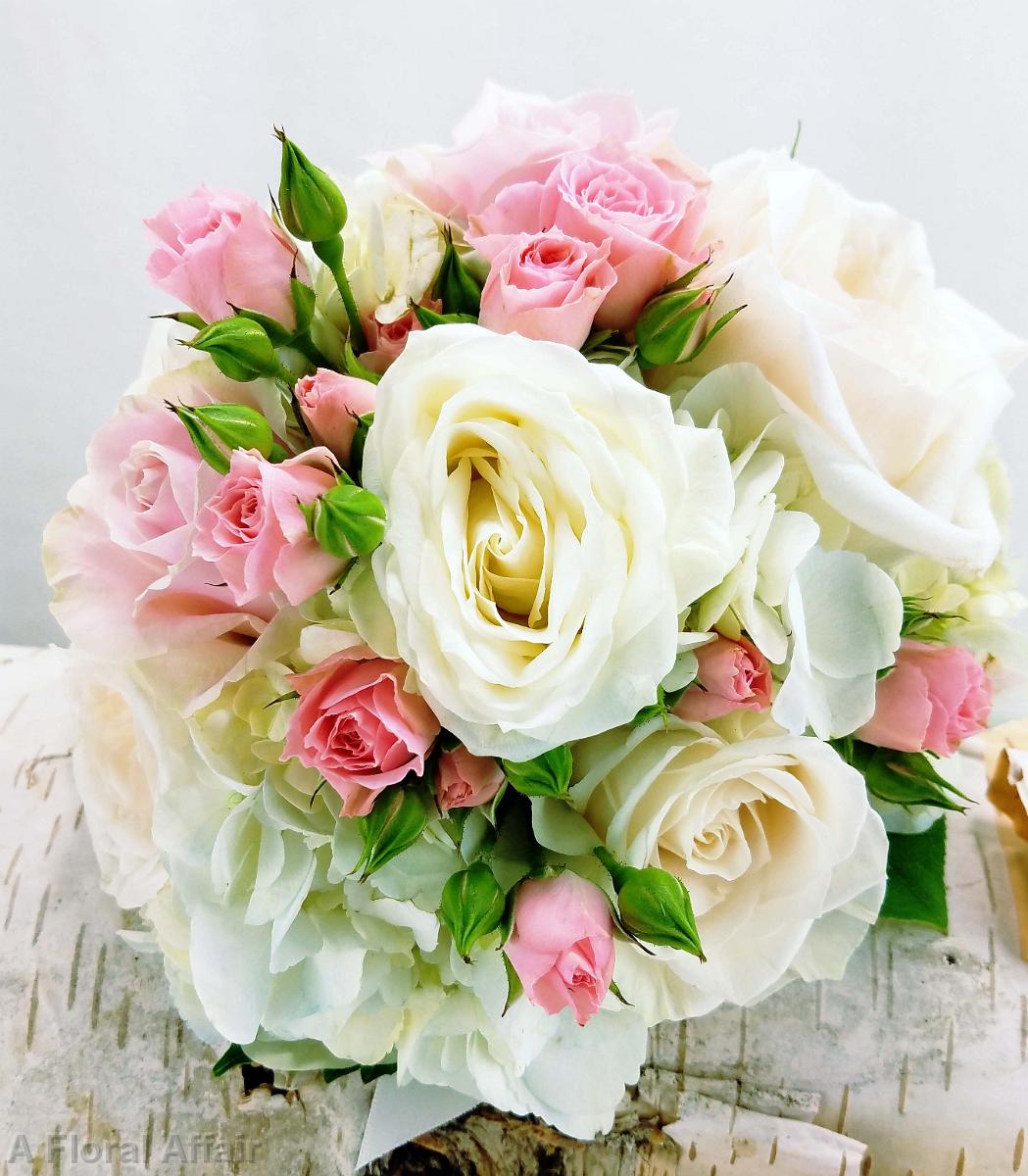 BB1293-Pink and Ivory Rose Bridesmaids Bouquet