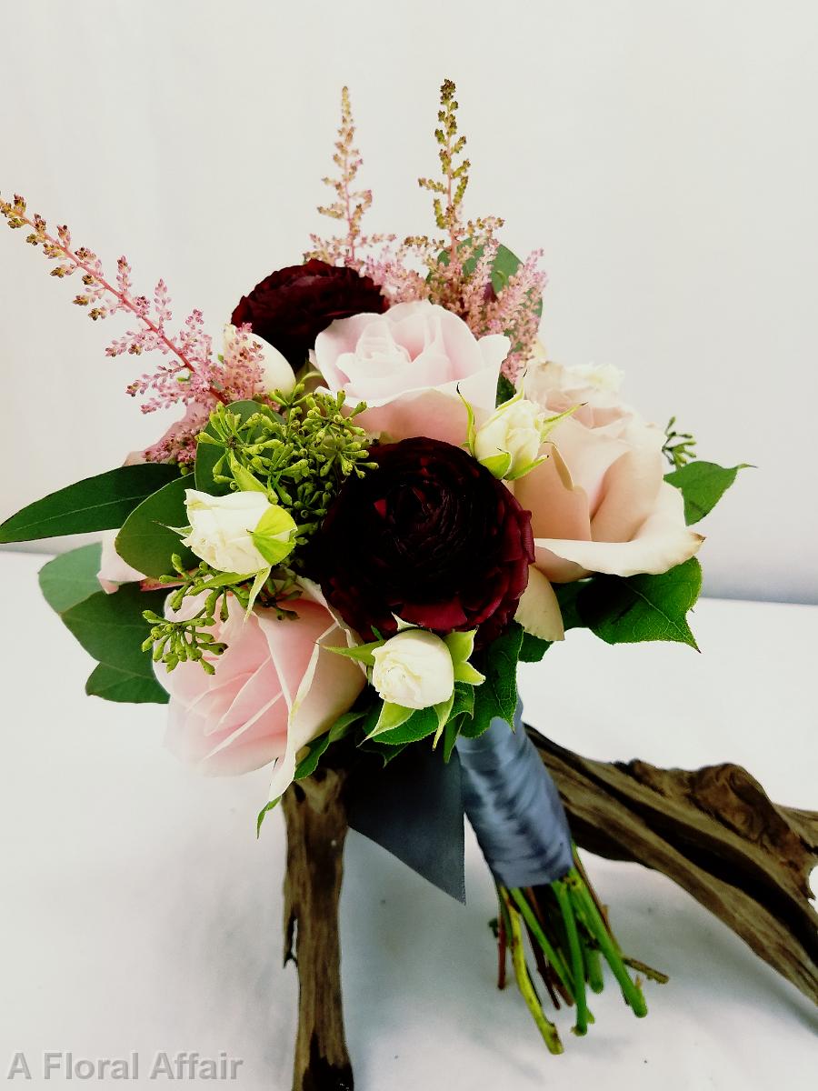 BB1321-Sophistaced Blush and Wine Bridesmaids Bouquet