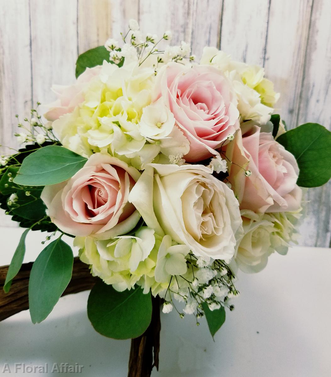 BB1335-White Hydrangea, White O'Hara Garden Rose, White Spray Rose, Rosita Vendela Rose, and Baby's Breath