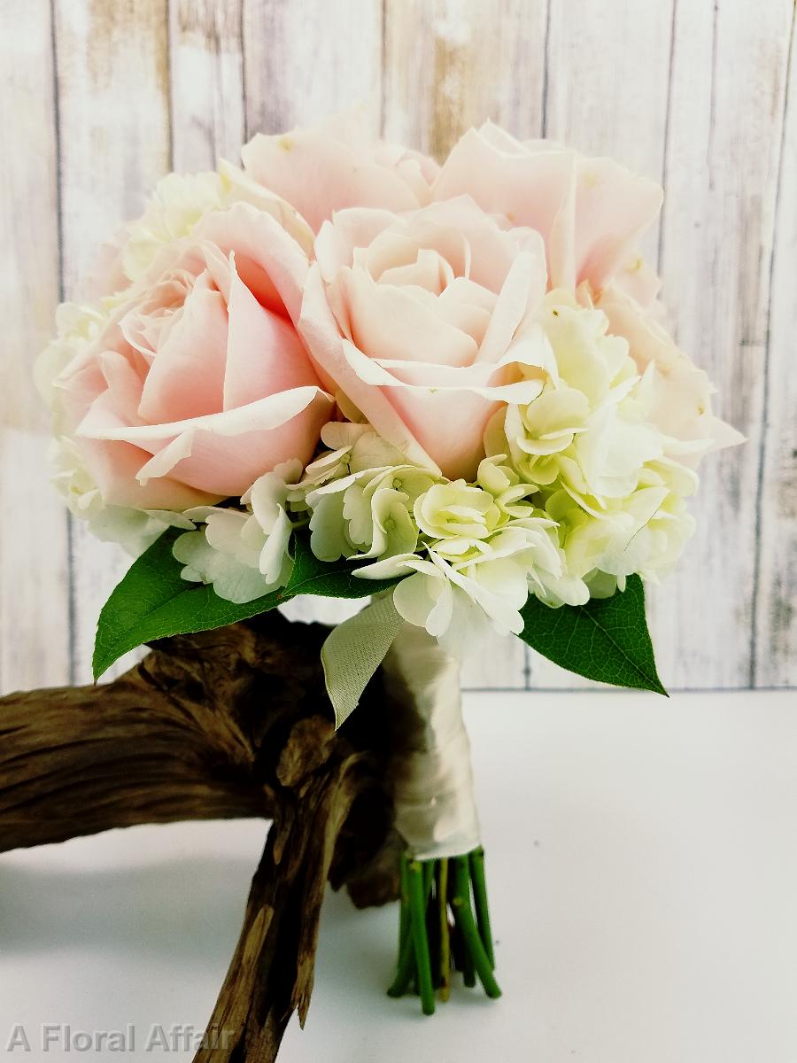 BB1343-Pink Rose and White Hydrangea Bridesmaids Bouquet