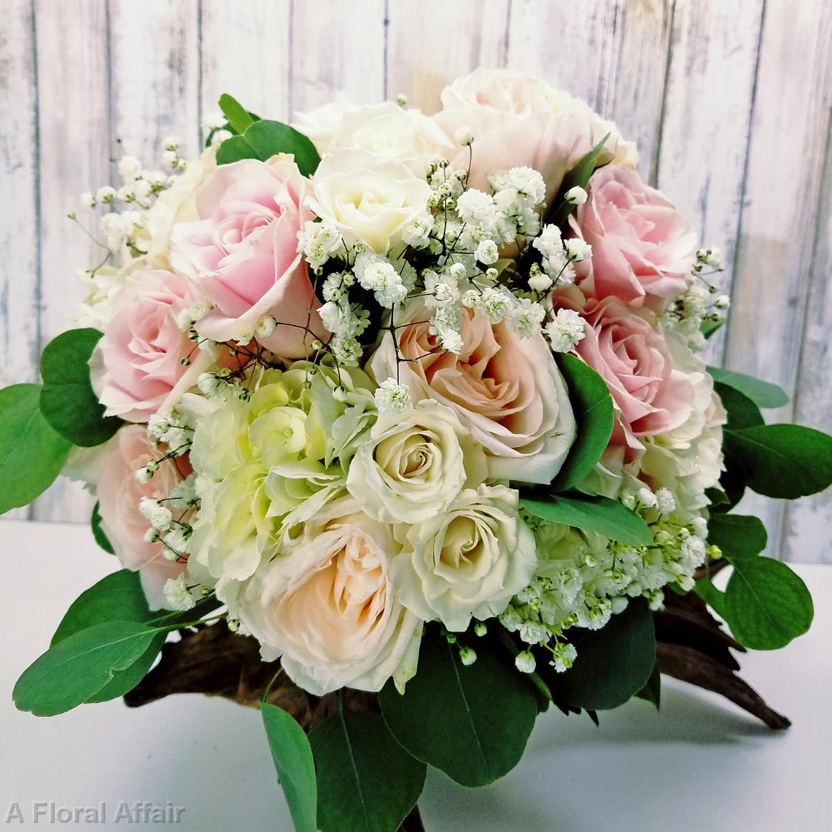 BB136-Romantic Baby's Breath and Rose Brides Bouquet