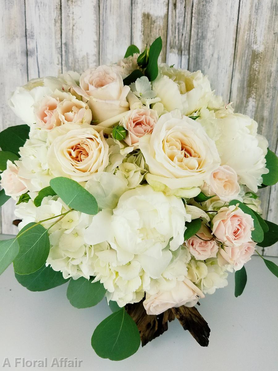 BB1360-White Peony and Garden Rose Wedding Bouquet