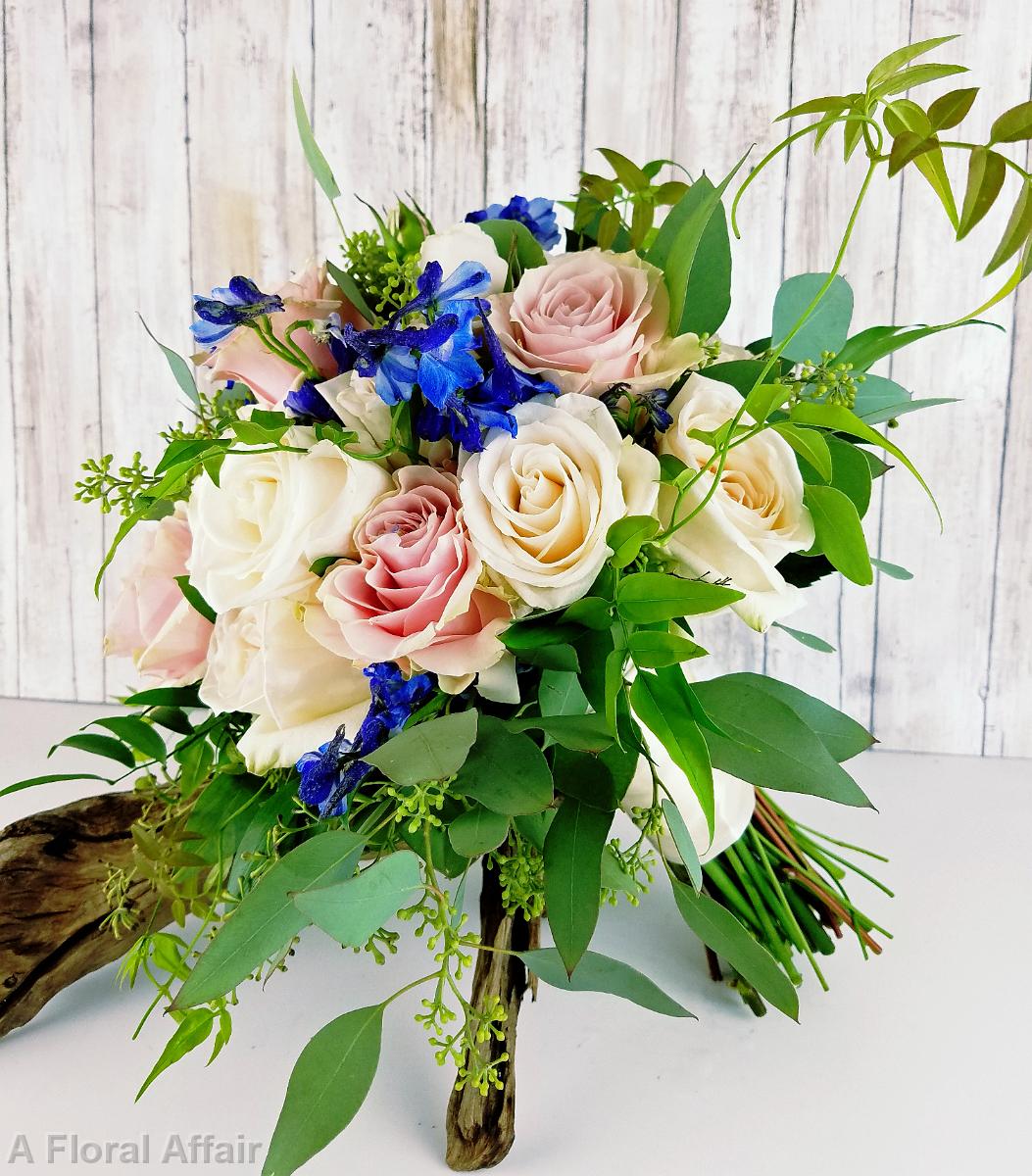 BB1377-Blush, Ivory and Blue Natural Wedding Bouquet