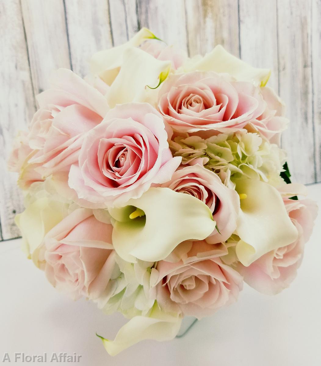 BB1406-Blush and WHite Rose and Mini Calla Bouquet