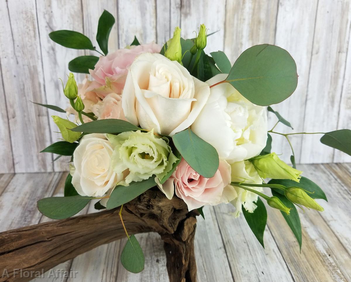 BB1416-Small Loose Greenery, Peony and Pink Rose Wedding Bouquet
