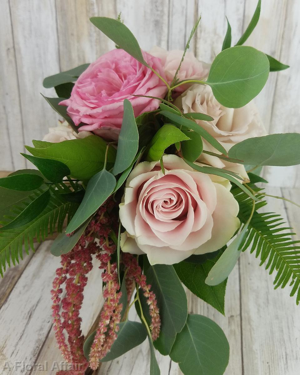 BB1429-Small Pink Rose and Eucalyptus Bridal Bouquet