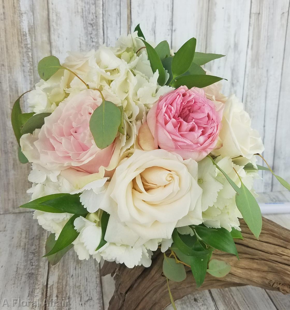 BB1451-Ivory and Tickled Pink Bridesmaids Bouquet