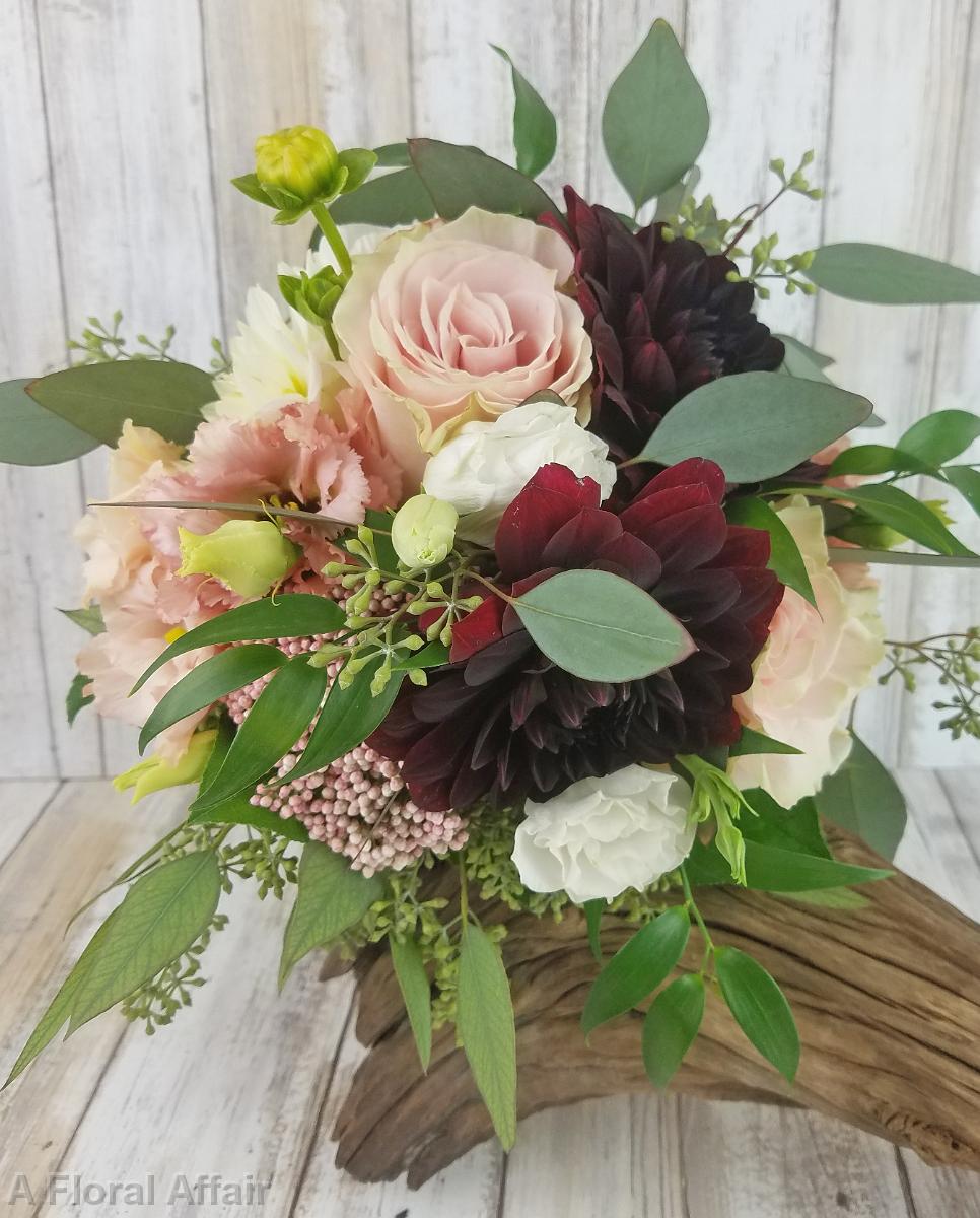 BB1457-Blush and Burgundy Natural Bridesmaids Bouquet