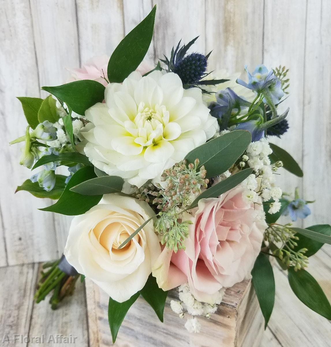 BB1485-Dusty Blue, Blush and White Bridesmaids Bouquet with Babys Breath-1