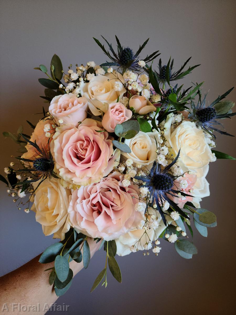 BB1616-Blush, Cream and Blue Brides Bouquet