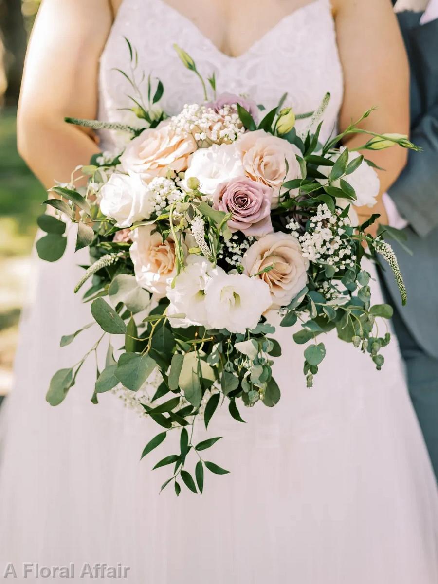 BB1641-Blush, White and Eucalyptus Brides Bouquet