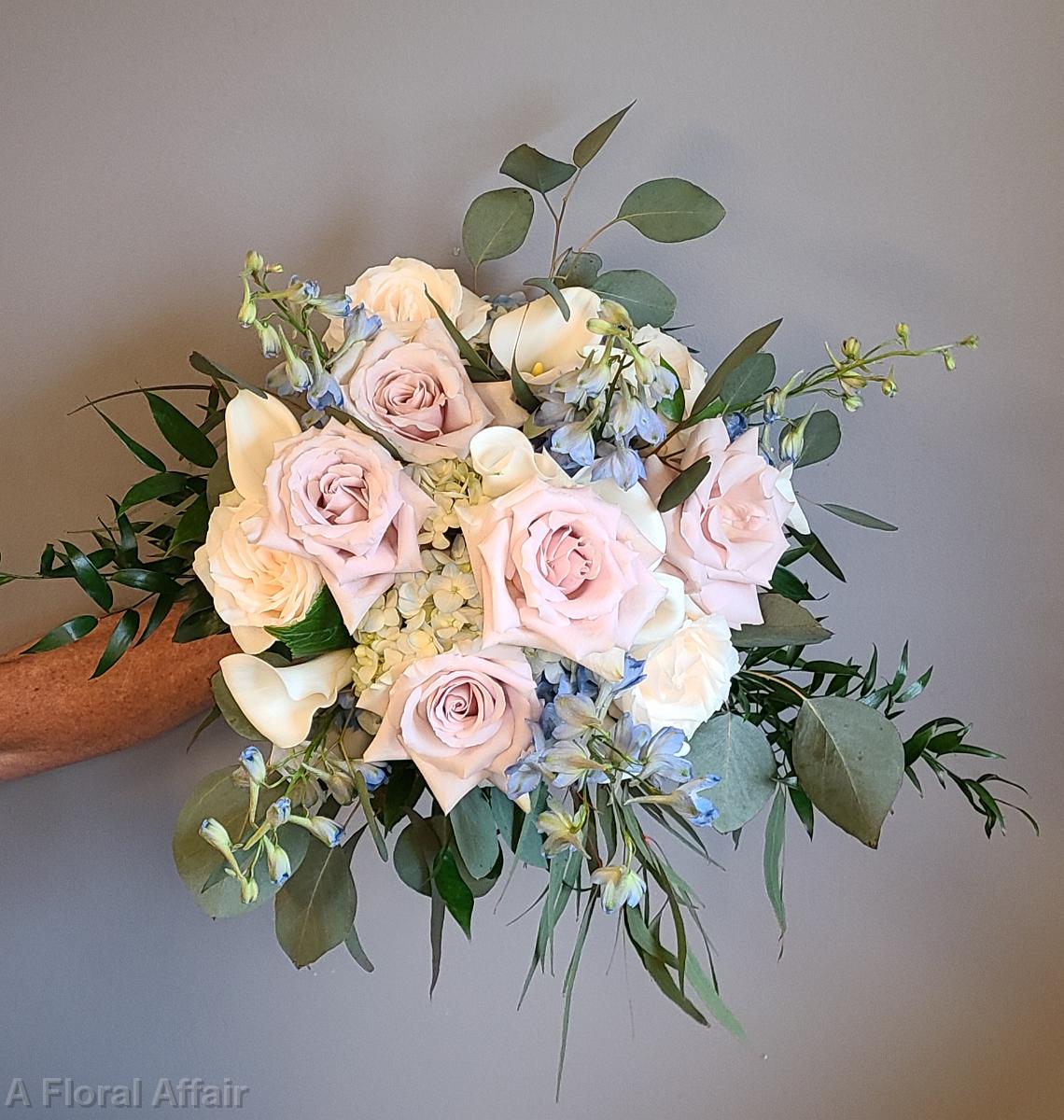 BB1667- Dusty Rose, Blue, and White Bridal Bouquet