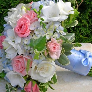 BB0016-Periwinkle and Peach Bridal Bouquet