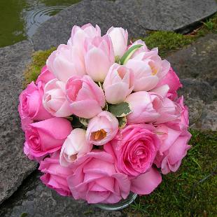 BB0188-Pink Tulip and Rose Bridal Bouquet