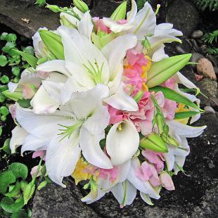 BB0340-White and Pink Lily Wedding Bouquet