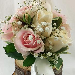 BB1024-Simple Hand Tied Pink and White Rose Bridesmaids Bouquet