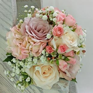 BB1108-Pink Rose and Babys Breath Bridesmaids Bouquet
