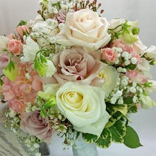 BB1109-Petal Pink, Champagne and White Vintage Wedding Bouquet