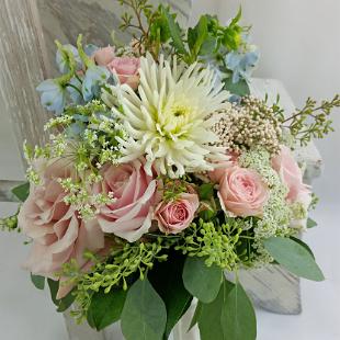 BB1119-Soft Pink and Capri BLue Garden Wedding Bouquet