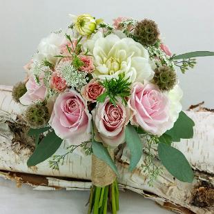 BB1155-Organic Soft Pink and White Brides Bouquet