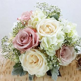 BB1249-Bridesmaid's Bouquet, Ballet Pink , White Hydrangea and Baby's Breath