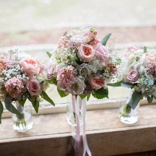 BB1270-Vintage Tickled Pink, Bellini and Gray Wedding Bouquet