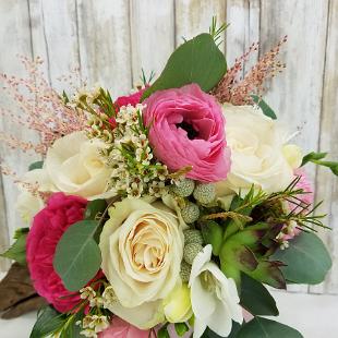 BB1329-Pink and White Garden Rose Wedding Bouquet