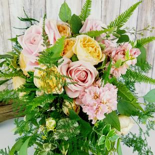 BB1364-Blush and Soft Yellow Woodland Cascading Bouquet
