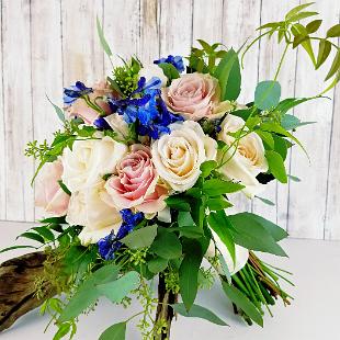 BB1377-Blush, Ivory and Blue Natural Wedding Bouquet