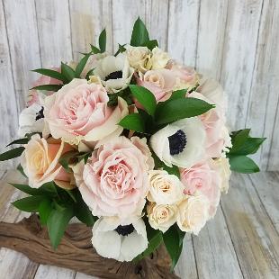 BB1407-White Anomie and Pink Rose Brides Bouquet