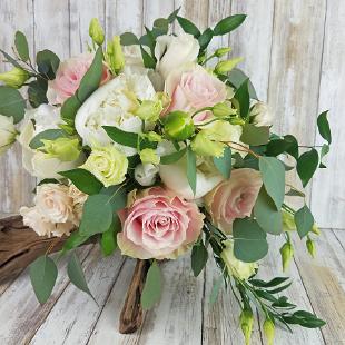BB1417-Loose Greenery, Peony and Pink Rose Brides Bouquet